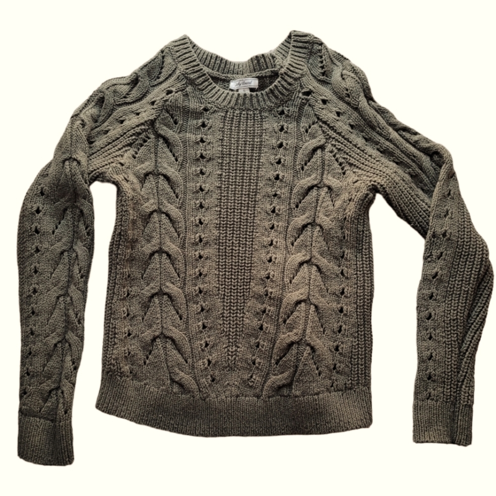 Lucky Brand Women's Olive Green Sz S Sweater Knit Braided Cable Sleeve